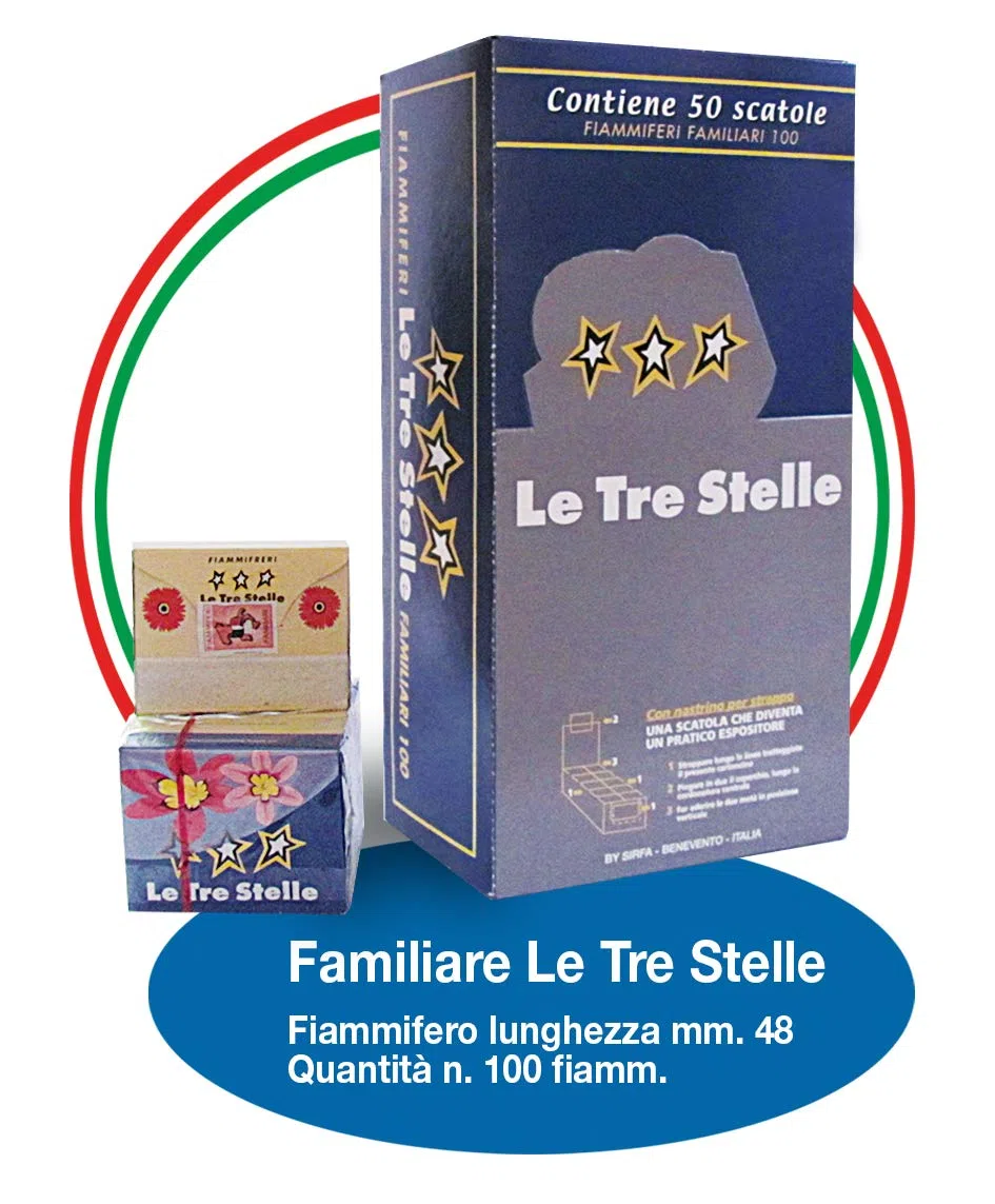 Fiammiferi Familiari Marsiglia Le Tre Stelle - 1 Box da 50 scatoline da 100 fiammiferi