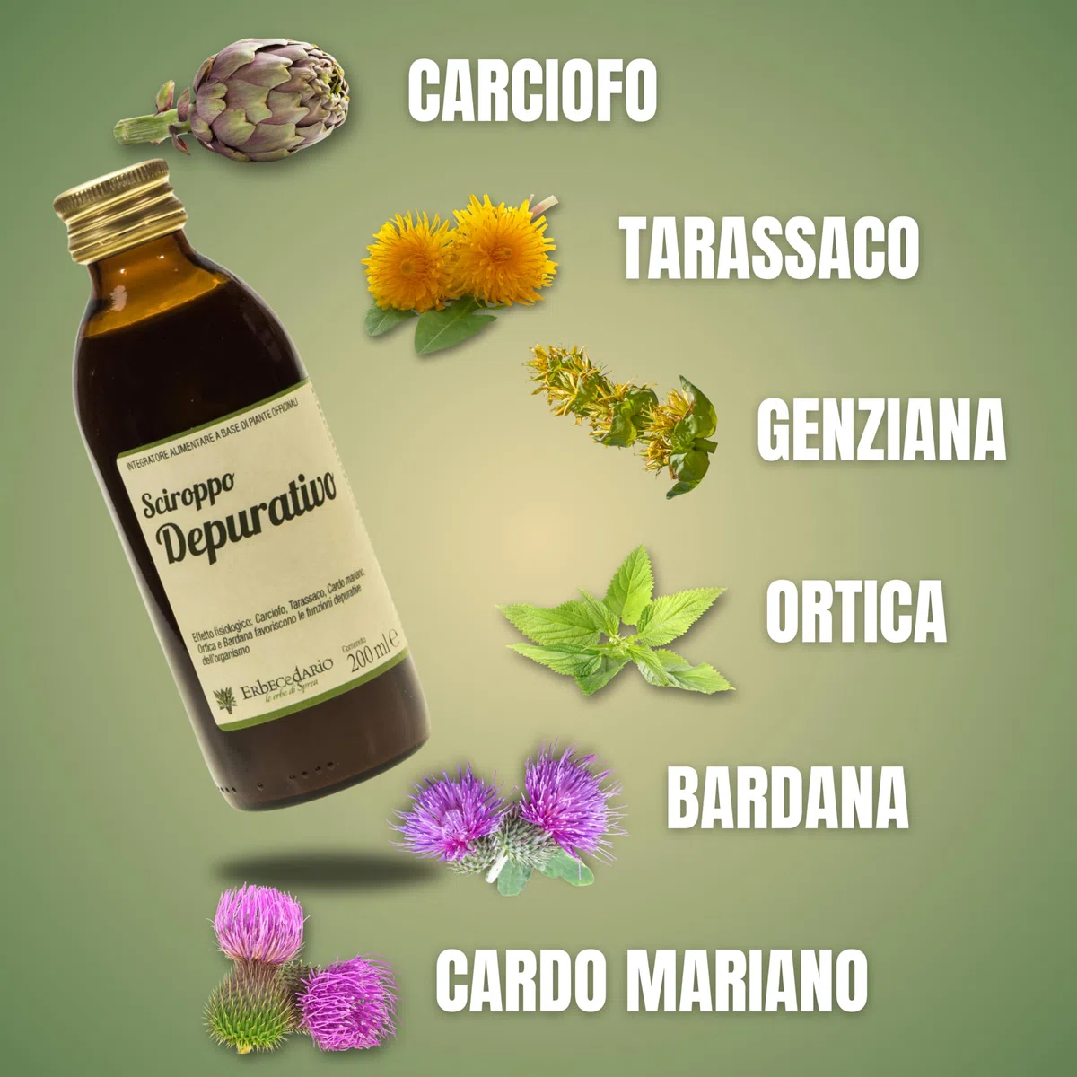 Sciroppo depurativo fegato 200ml con tarassaco, carciofo e cardo mariano 1160mg di attivi per dose giornaliera, Detox fegato e intestino elimina le tossine in eccesso - Made in Italy