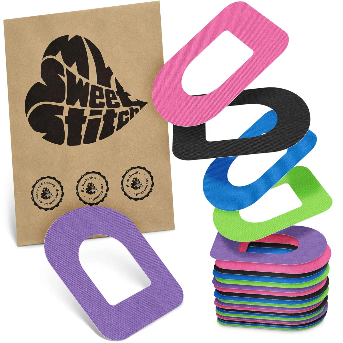 MySweetStitch - 25 x Omnipod cerotti sensore, Ringpatch Ø 95 x 72mm, cerotto impermeabile, traspirante, delicato sulla pelle, Rainbow