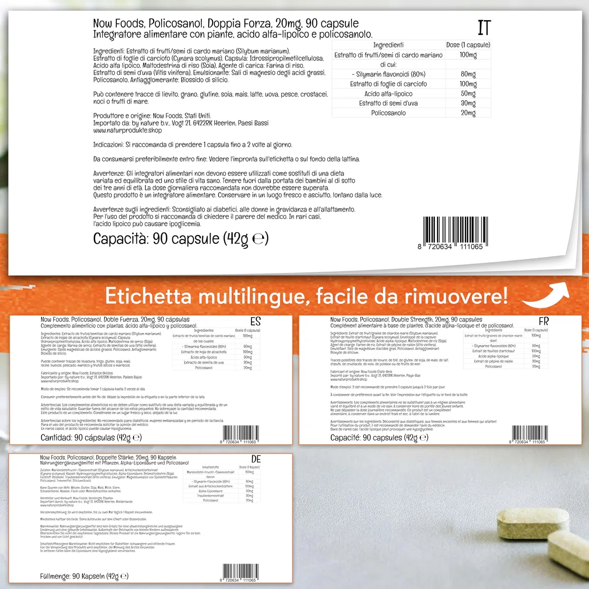 Now Foods, Policosanol, Doppia Forza, 20 mg, 90 Capsule vegan, Testato in Laboratorio, Canna da Zucchero, Senza Glutine, Vegetariano