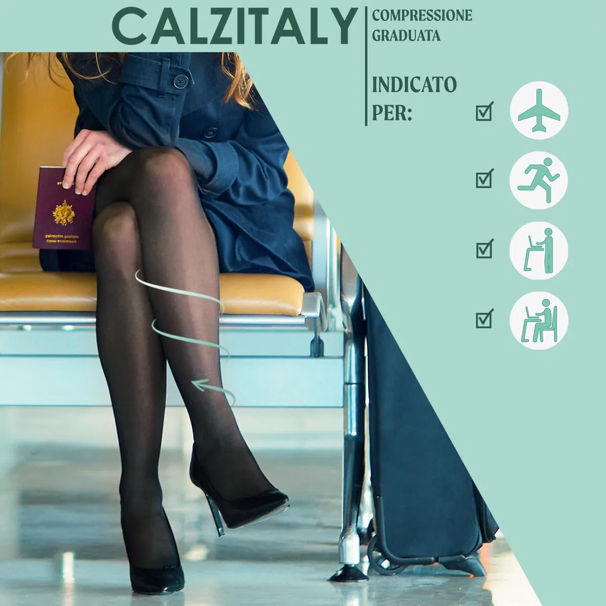 Collant Sanitario Compressione Graduata Media || 70 Den || Nero & Naturale || S M L Xl Xxl ||