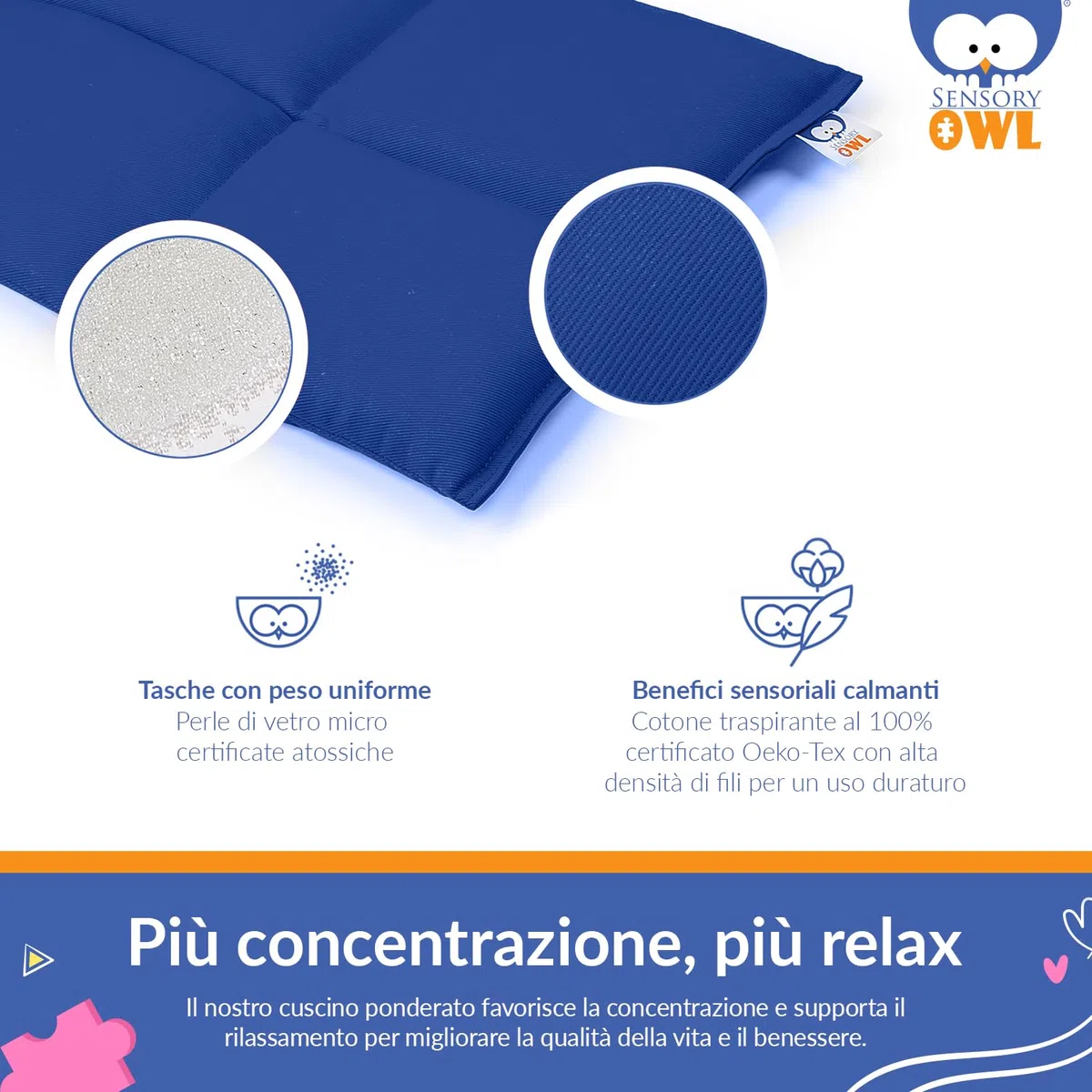 Cuscino Ponderato per Ginocchia Cuscino con Peso Sensoriale Terapeutico in Cotone Sollievo dallo Stress 30 x 40 cm 2 kg Blu