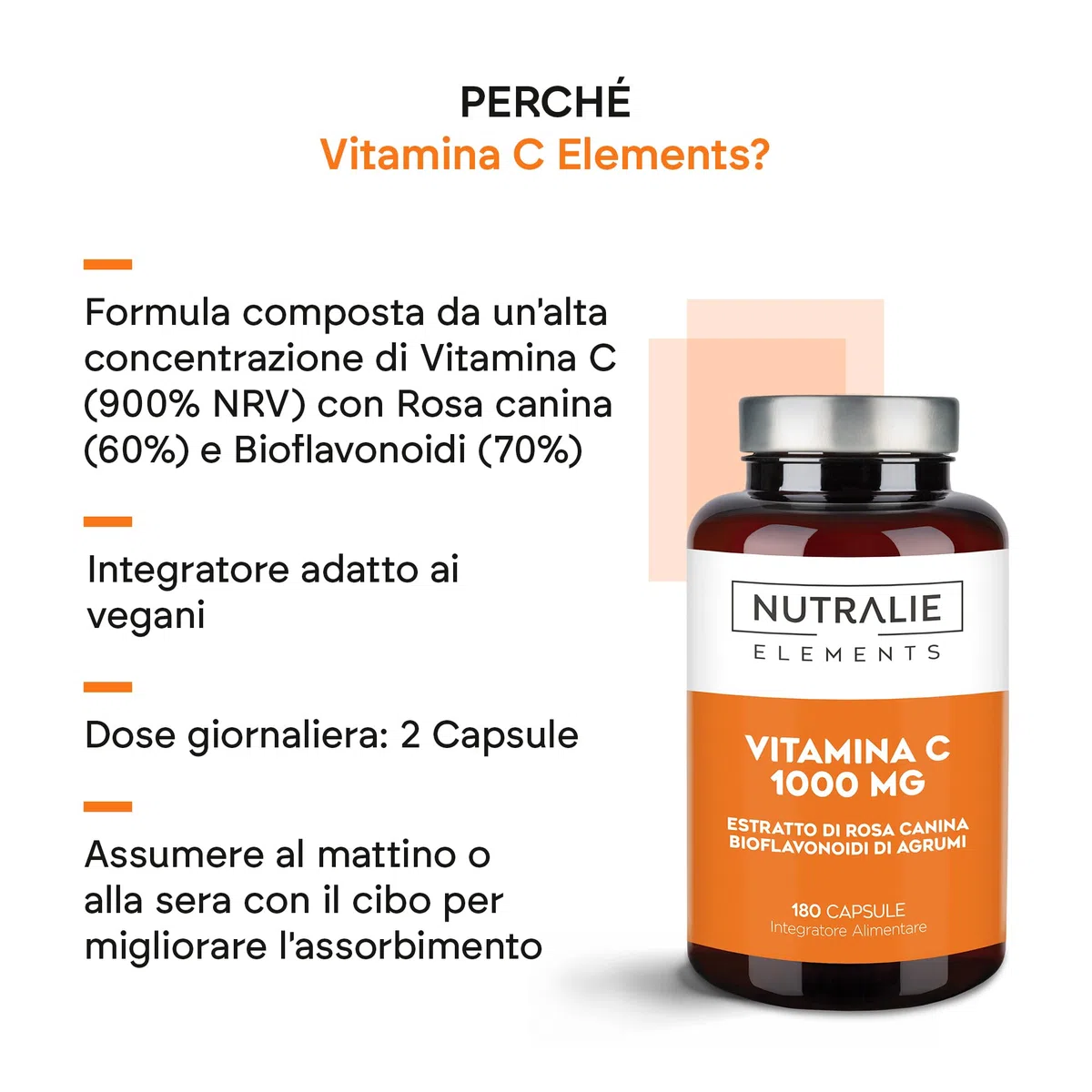 VITAMINA C da 1000 mg con - Rosa Canina e Acido Ascorbico - Difese + Stanchezza + Antiossidante - Bioflavonoidi + Vitamin C 180 Capsule Nutralie