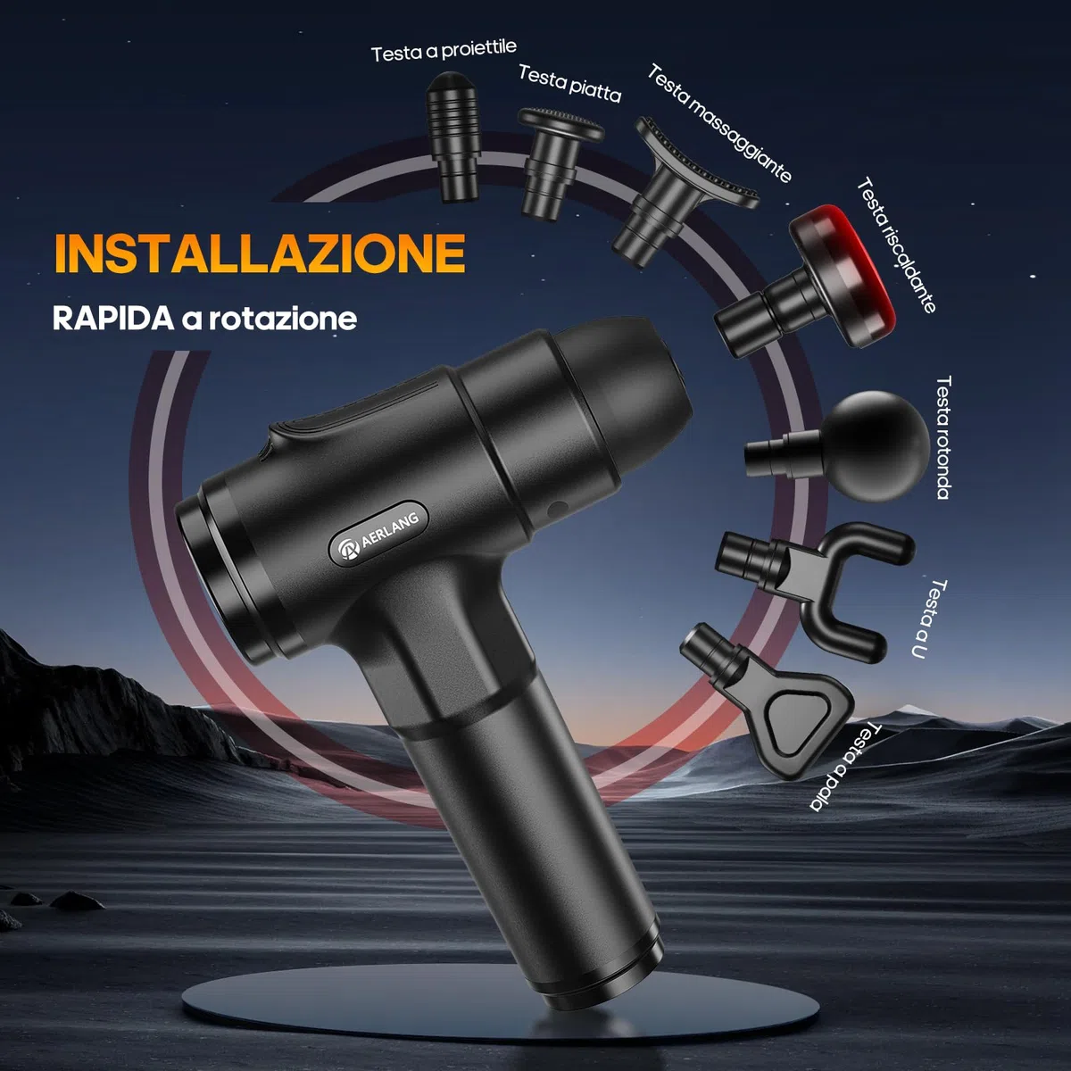 AERLANG Pistola Massaggio Muscolare con Calore, 20 Velocità e 7 Testine, Pistola Massaggiante a Percussione, Massaggiatore Muscolare Profondo, Regalo Uomo Donna per Compleanno