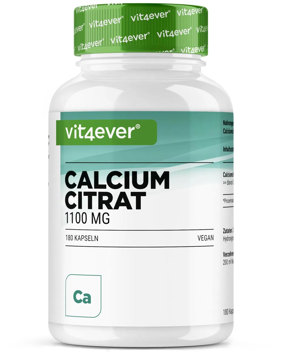 vit4ever Calcio Citrato - 180 Capsule - Alto Dosaggio con 1100 mg per Capsula - scorta per 2 mesi - Elevata Biodisponibilità - Calcio per Ossa, Denti e Metabolismo Energetico - Vegano