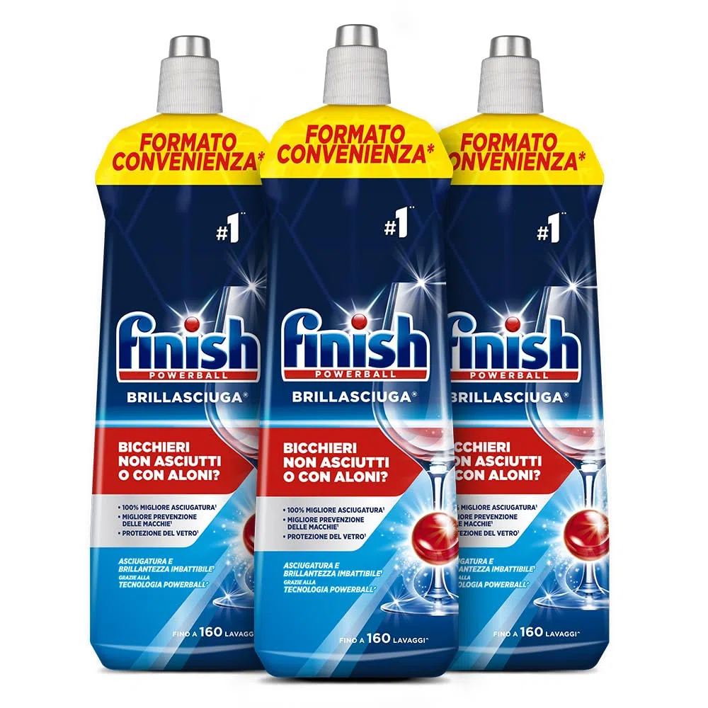 Finish Brillantante Lavastoviglie, 3 Confezioni da 800 ml di Brillasciuga, Additivo Lavastoviglie per Stoviglie Splendenti e Asciutte