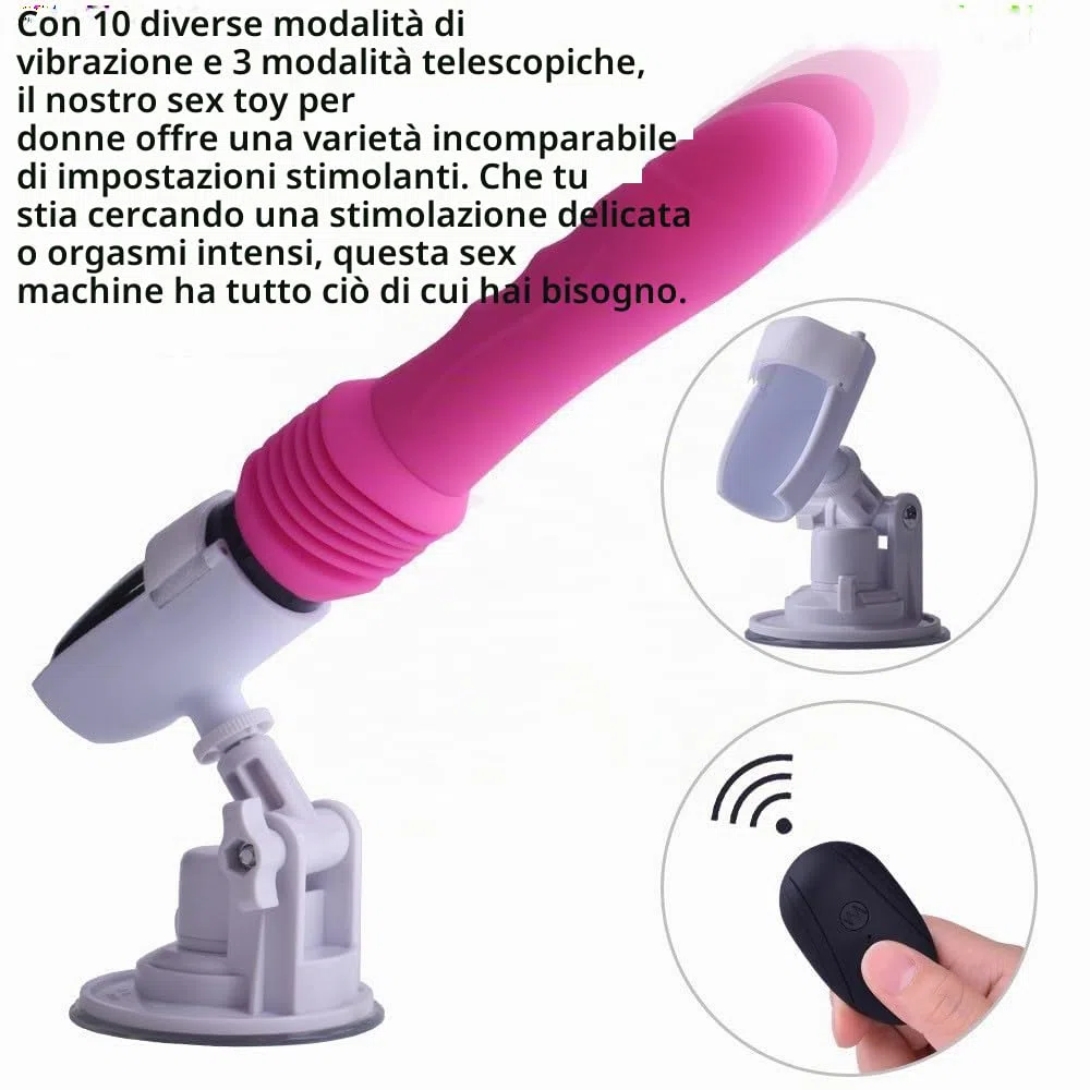 Macchina del sesso con dildo, vibratore da donna con funzione antiurto, 10 modalità di vibrazione, 3 modalità telescopiche, giocattolo sessuale per coppie e donne