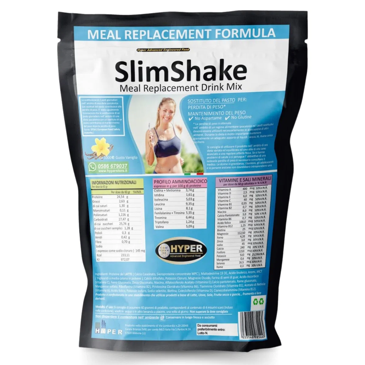 Hyper Slim Shake - Sostituto Pasto Dimagrante gr 1000 Gusto Vaniglia - Pasto Sostitutivo Dimagrante per Frullati e Shakes Proteici Ideale per Perdita e Controllo del Peso Forma. Made in Italy
