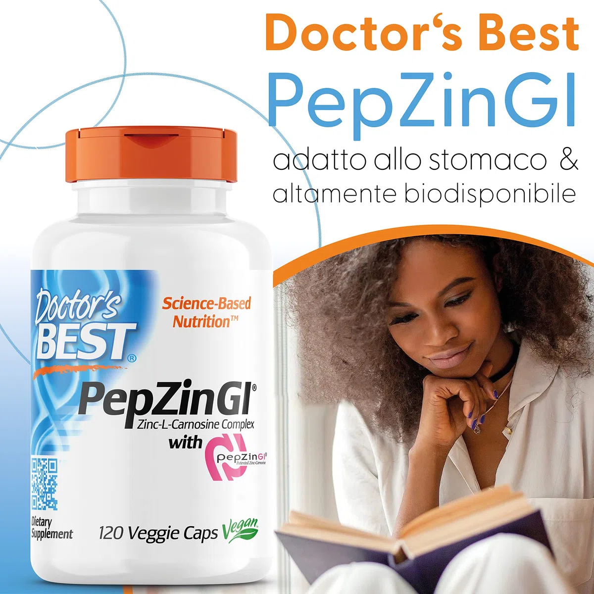 Doctor's Best, PepZinGl, Complesso di Zinco-L-Carnosina, 120 Capsule vegane, Testato in Laboratorio, Minerali, Senza Glutine, Senza Soia, Vegetariano