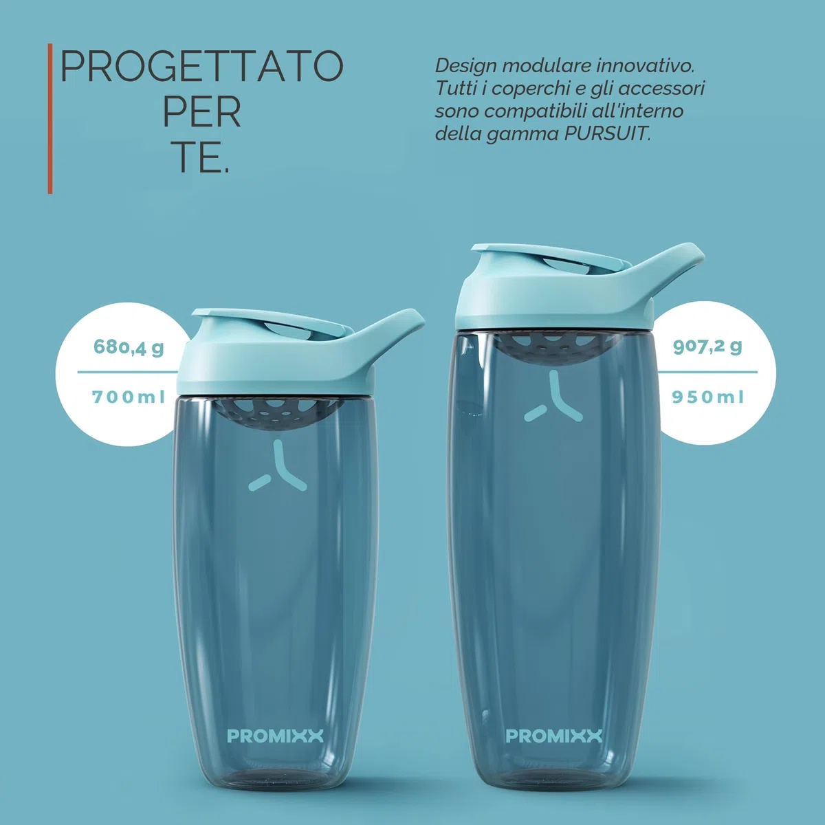 Promixx PURSUIT Bottiglia shaker per proteine New Edition - Bottiglie per miscele di proteine e integratori - Bicchiere shaker per proteine facile da pulire e resistente, 700ml, Blu Notte