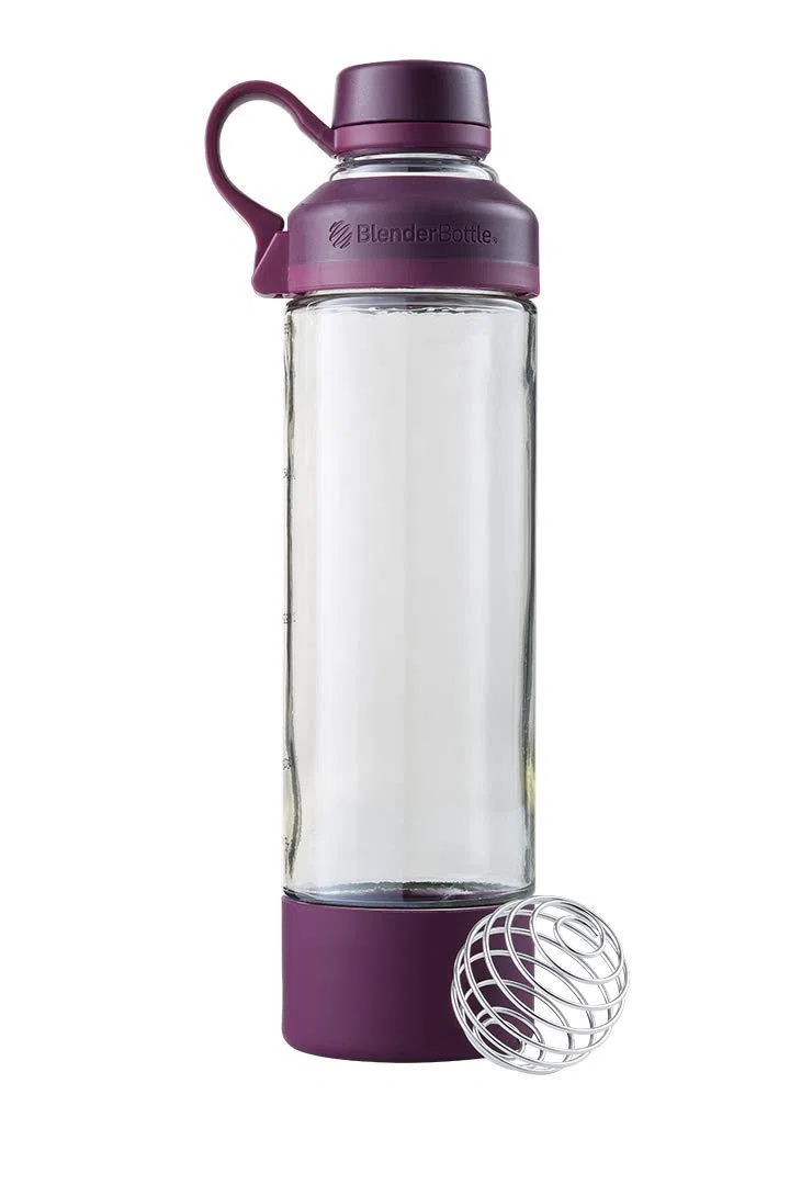 BlenderBottle Mantra Shaker Per Frullati Di Proteine, Bottiglia Per Acqua, Borraccia In Vetro, Con Blenderball, Unisex – Adulto, Plum, 590