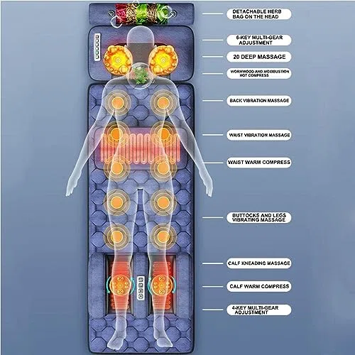 Tappetino da massaggio riscaldato per tutto il corpo con 20 teste di massaggio Shiatsu per il collo, materasso per massaggio rilassante, 9 modalità e 9 forza regolabile per collo e schiena