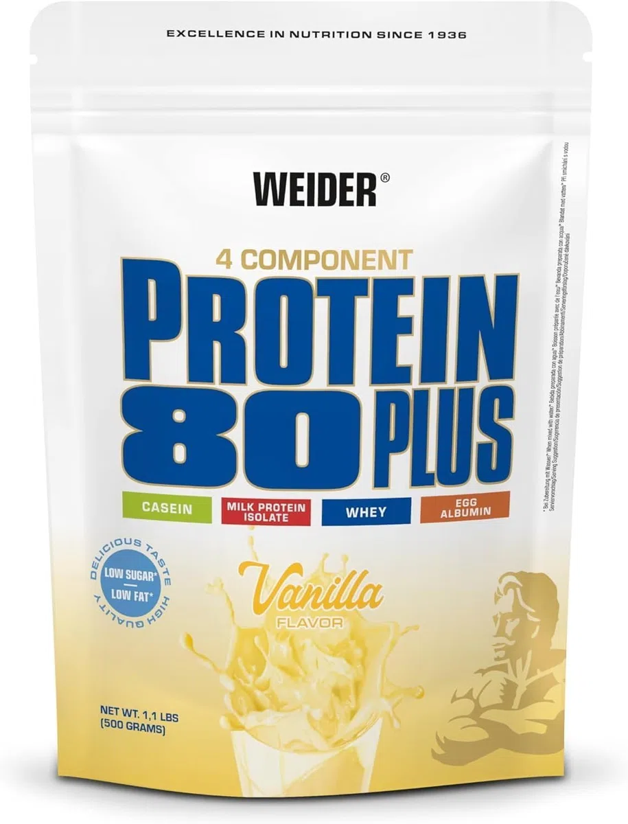 Weider - Protein 80 Plus - Proteina in Polvere di 4 Componenti - 80% di Proteina - Frullato Cremoso con Calcio e Vitamina B6-500g - Vaniglia