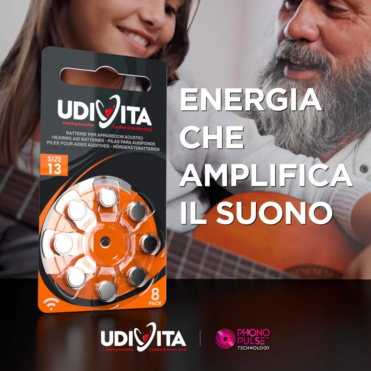 120 Batterie per Apparecchi Acustici Udivita Misura 13 (Arancioni) PR48 con Phono Pulse Technology - 15 Blister da 8 Pile