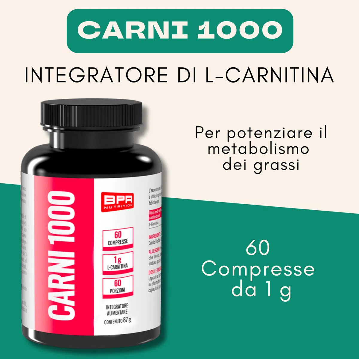 BPR Nutrition - Carni 1000 - Integratore di L- Carnitina in compresse