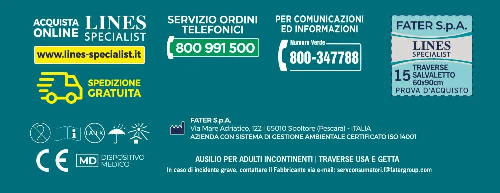 Lines Specialist Traversa 60x90, Traverse Salvaletto per Incontinenza Donna e Uomo, Strato Impermeabile e Antiscivolo, 4 Confezioni da 15 Unità