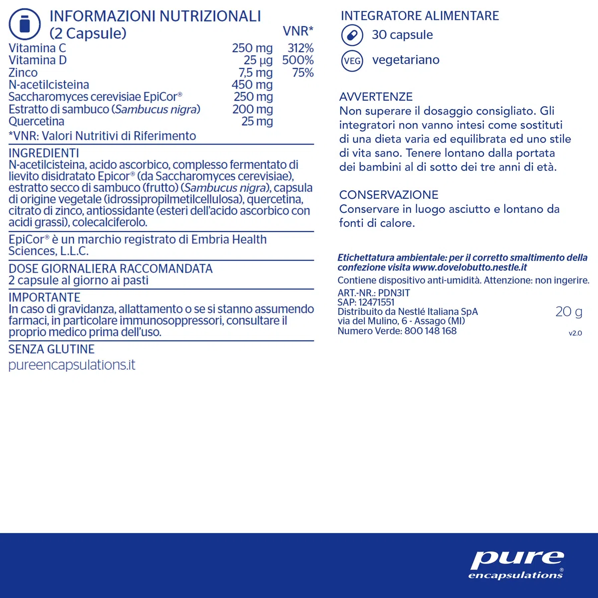 Pure Encapsulations - Immunità Extra con NAC – Integratore con Vitamine, NAC, Quercetina ed Epicor – Difese Immunitarie – 30 Capsule