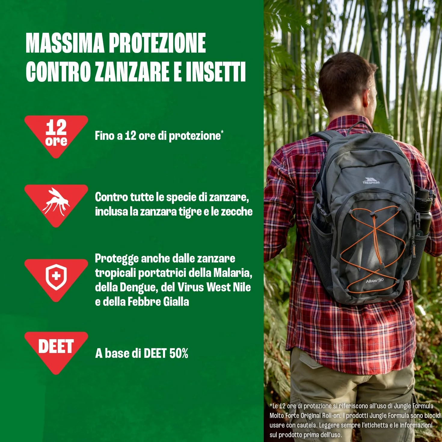 Jungle Formula Molto Forte Spray Repellente antizanzare - Fino a 9 ore di protezione - Zanzare, zecche, insetti aggressivi - Deet 50% - Condizioni estreme, viaggi tropicali e zone infestate - 75 ml