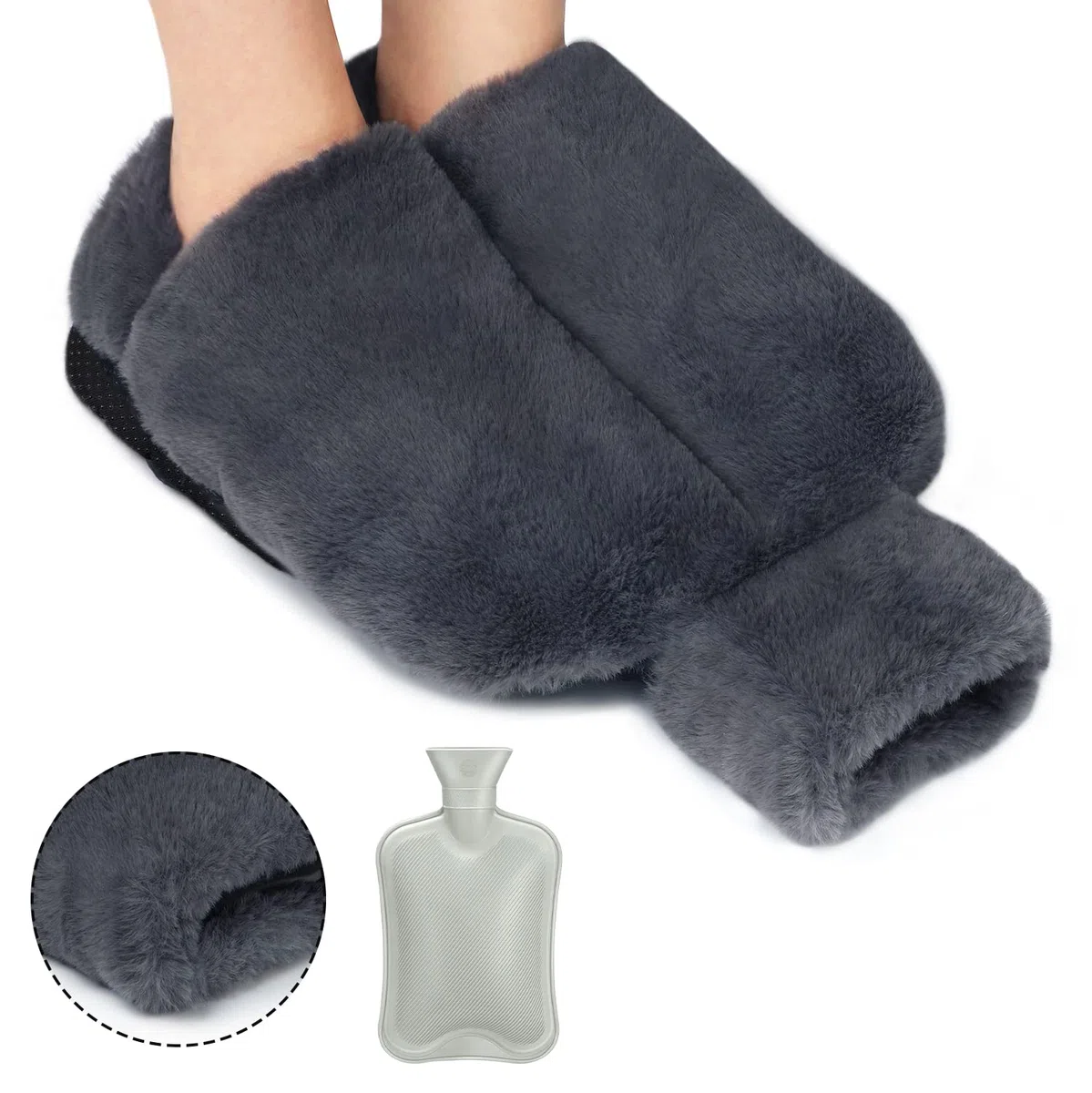 Edonkvi Scaldapiedi Borsa Acqua Calda, 2 in 1 Scaldapiedi Peluche Morbido con Tasca, Lavabile Scalda Piedi non Elettrico, Stitch Borse Acqua Calda Grande Pantofole Riscaldate per Uomo Donna Bambini