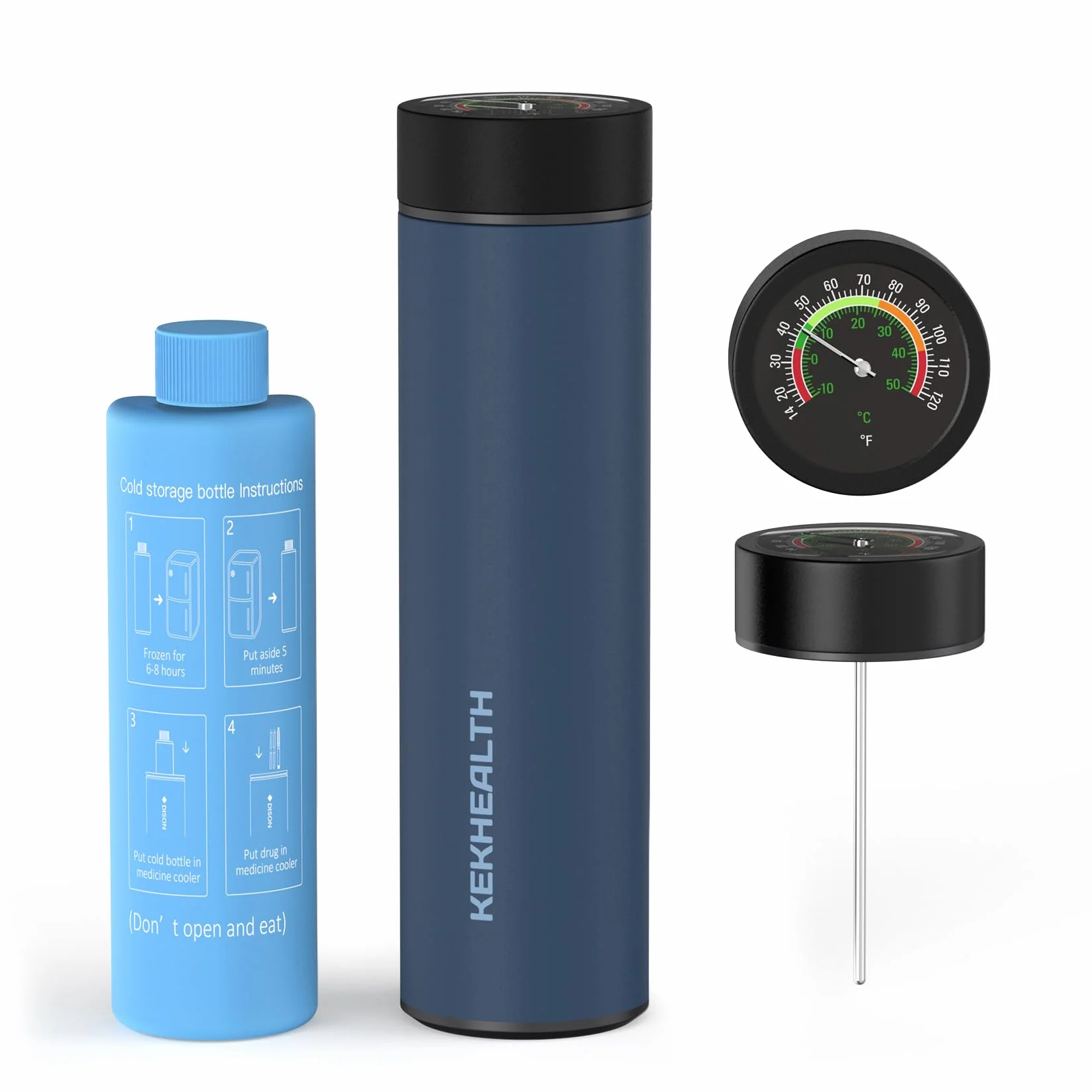 Porta Insulina Termico da Viaggio, Borsa Termica per Insulina, GLP-1 e Medicinali 60h, Cooler in Acciaio Inox per 3 Penne, Termometro Meccanico, Bottiglia Gel & Emergenza