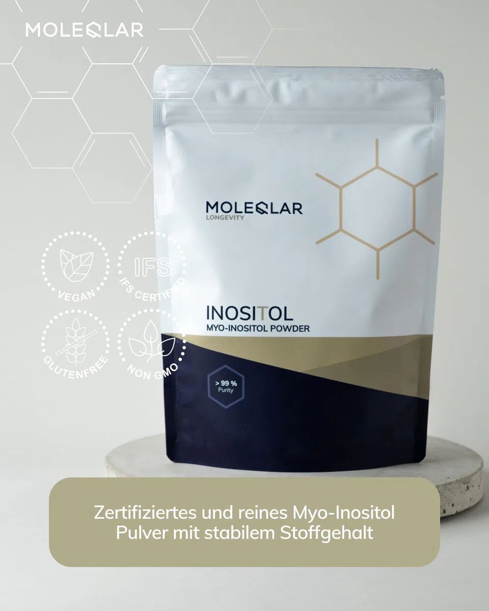 MoleQlar Myo-inositolo Polvere 300 grammi – Inositolo certificato e puro con contenuto di sostanza stabile – 5 grammi per porzione – Scorta per 60 giorni