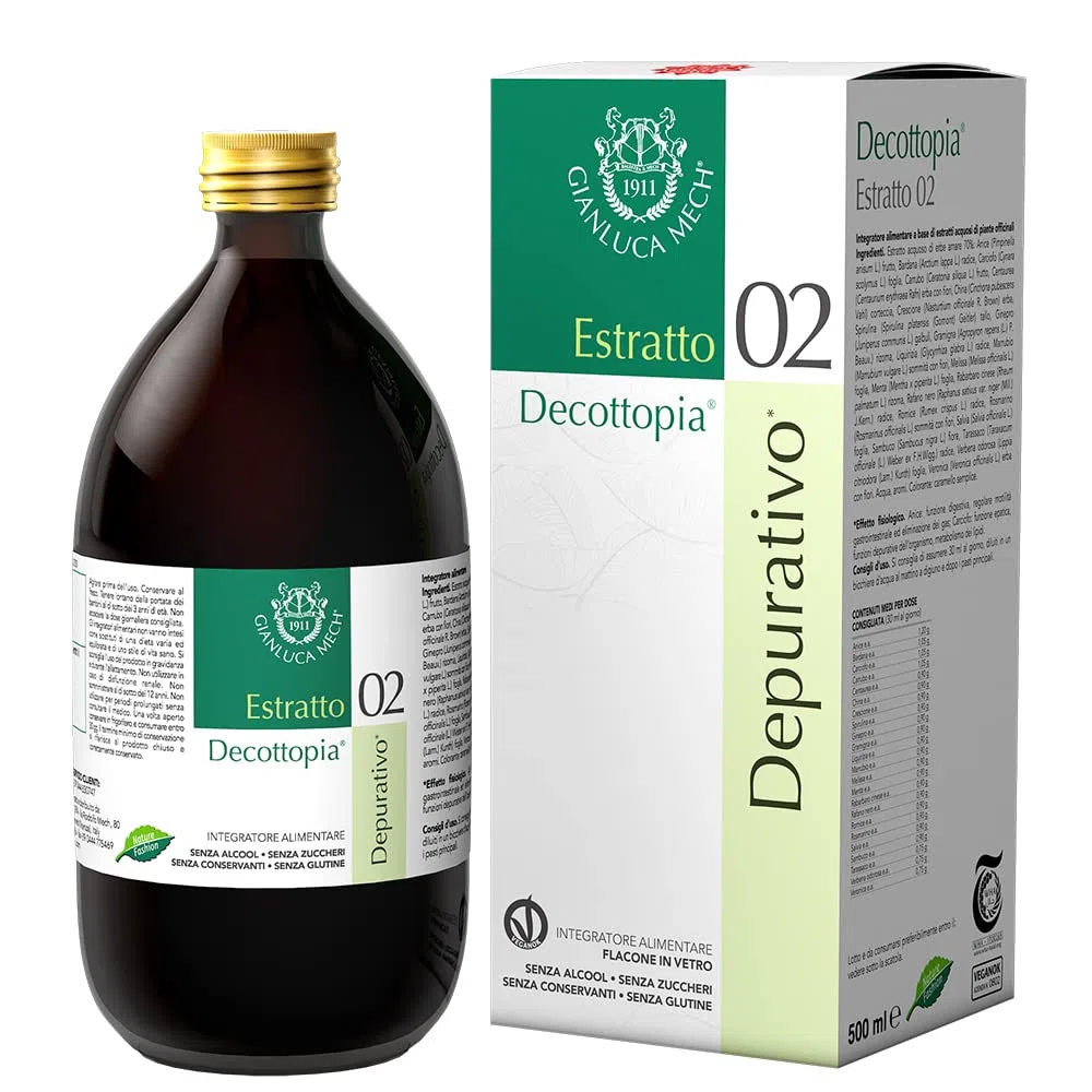 Gianluca Mech | Estratto 02 Depurativo, Integratore Alimentare Keto ad Azione Detox e Purificante, Favorisce il Processo Digestivo e Funzione Epatica con Bardana e Carciofo, Soluzione Vegan, 500 ml