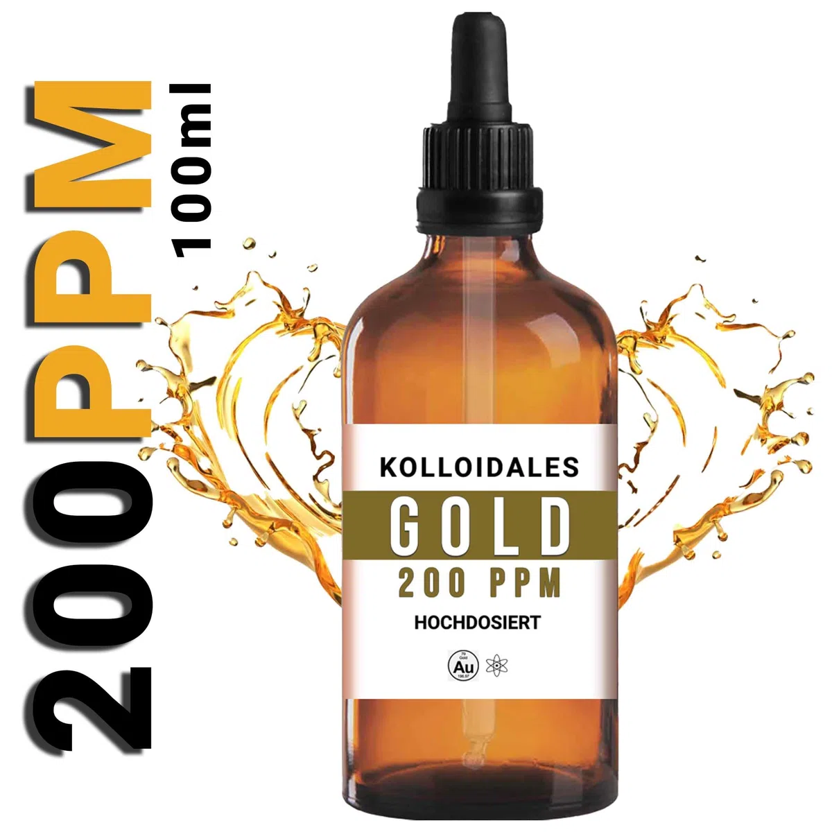 Oro colloidale 200 ppm (100 ml) – Dispersione Premium in vetro marrone farmaceutico con pipetta di precisione – Tecnologia di particelle fini, materiali certificati – Manna Colloidal Gold