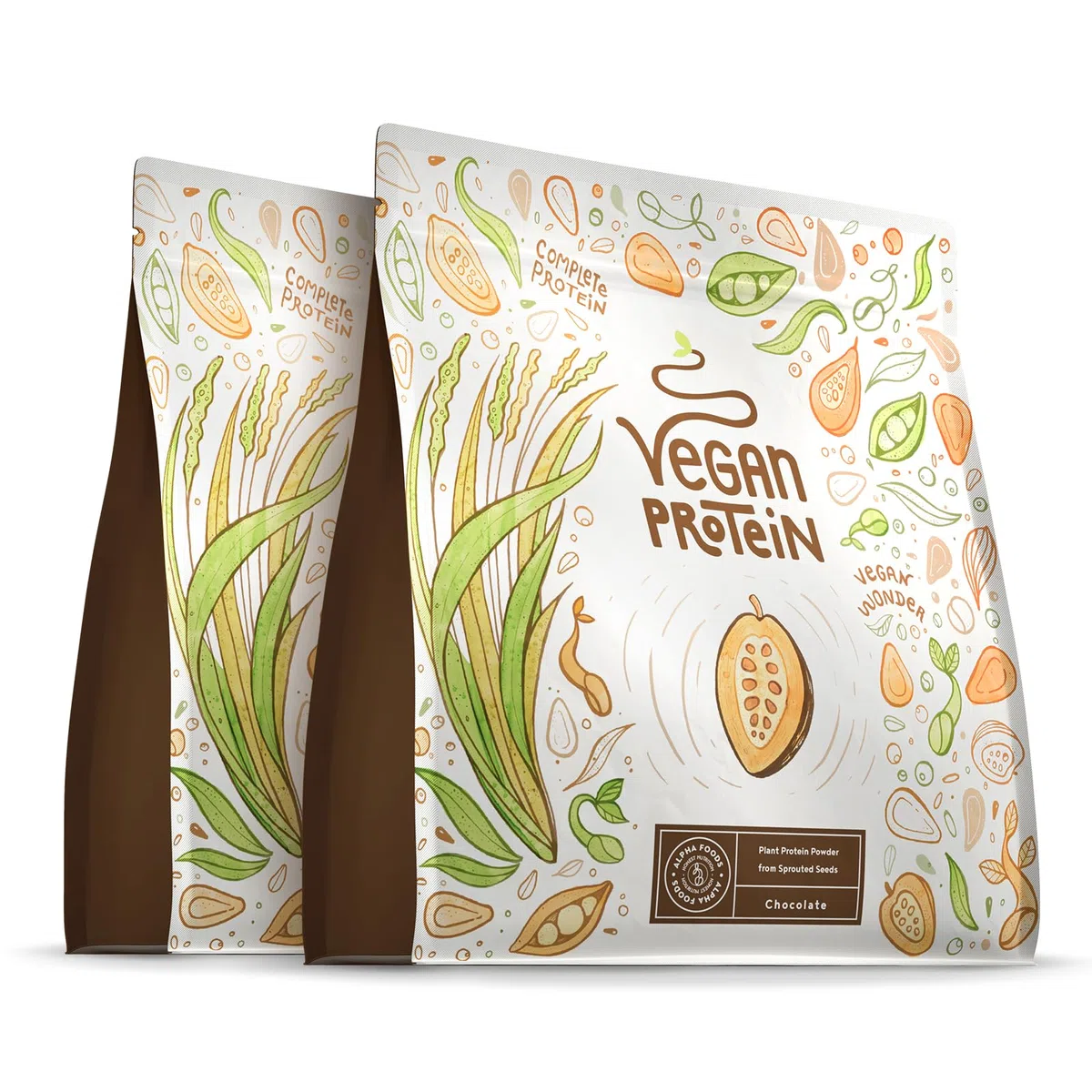 Proteine in Polvere Vegane | Gusto Cioccolato | 21g Proteine Vegetali Isolate di Pisello, Riso, Girasole e Soia | Massa Muscolare | 1.2kg Vegan Protein Powder | Alpha Foods