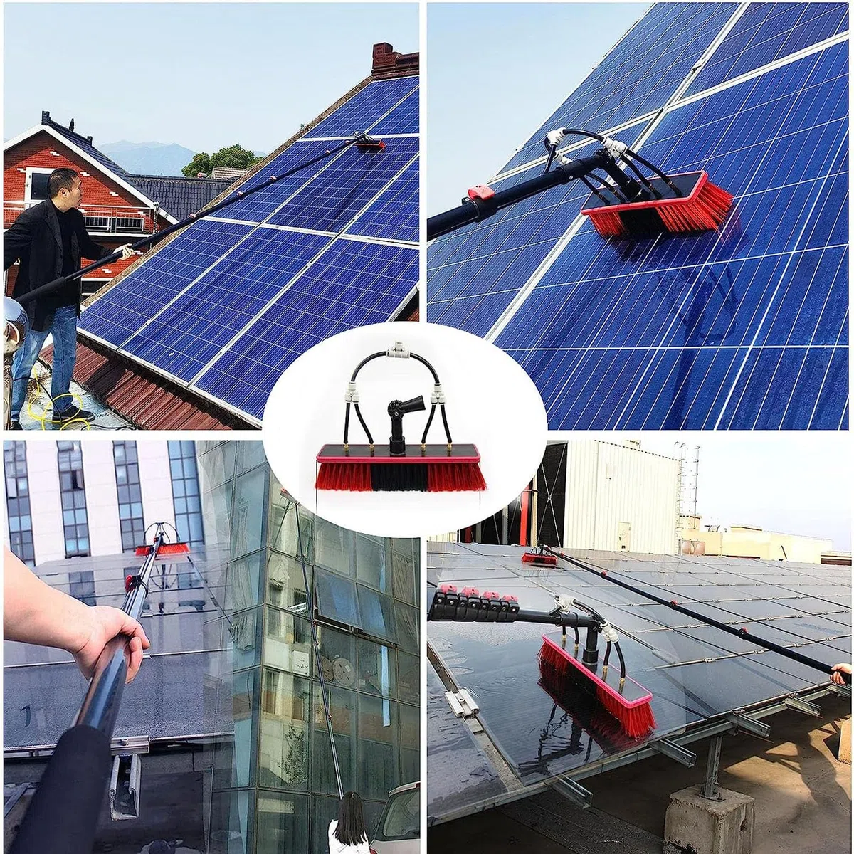 Palo per la pulizia delle finestre con acqua 3,6 x 10,8 m, pannello solare efficiente e spazzola fotovoltaica per uso domestico, strumento di pulizia definitivo per sistemi a energia solare