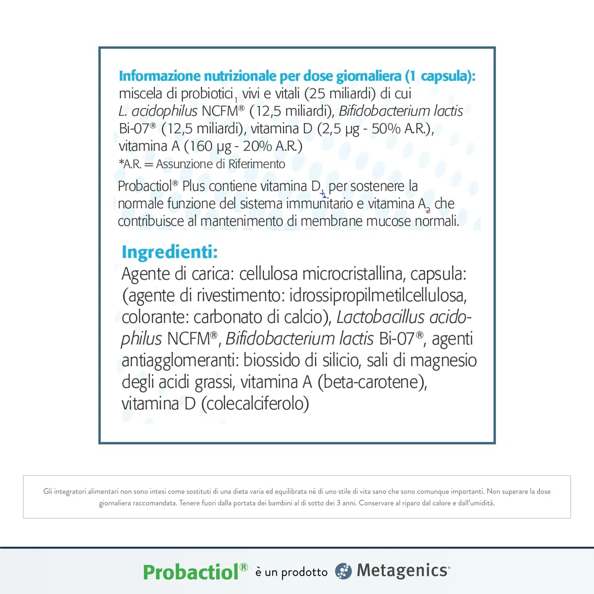 Metagenics Probactiol Plus - Equilibrio della Flora Intestinale - Sostiene l’Immunità - 30 Capsule