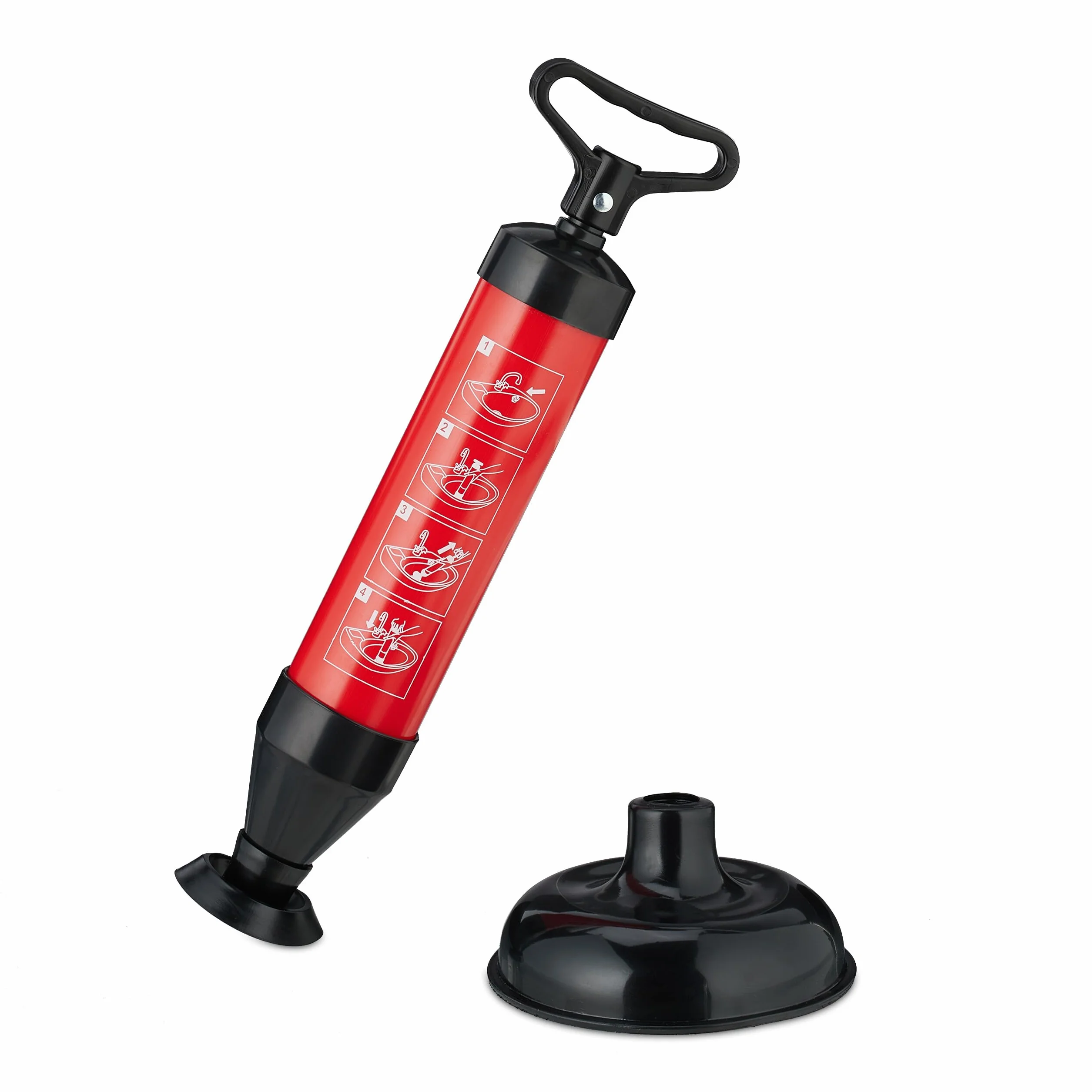 Relaxdays Pompa Sturalavandini Aria Compressa, 2 Inserti per Il Bagno, Stura Scarichi Intasati per Lavandino, Nero Rosso