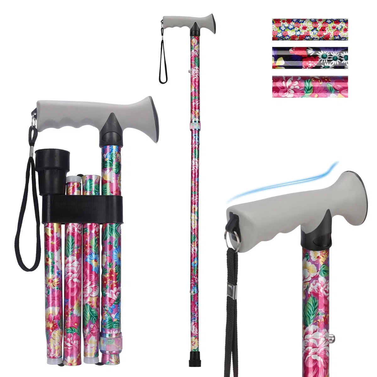 supregear Bastone da Passeggio Pieghevole, Altezza Regolabile, Leggero e Portatile con Impugnatura Morbida, Ausilio per Camminare per Anziani, Disabili, Uomo Donna