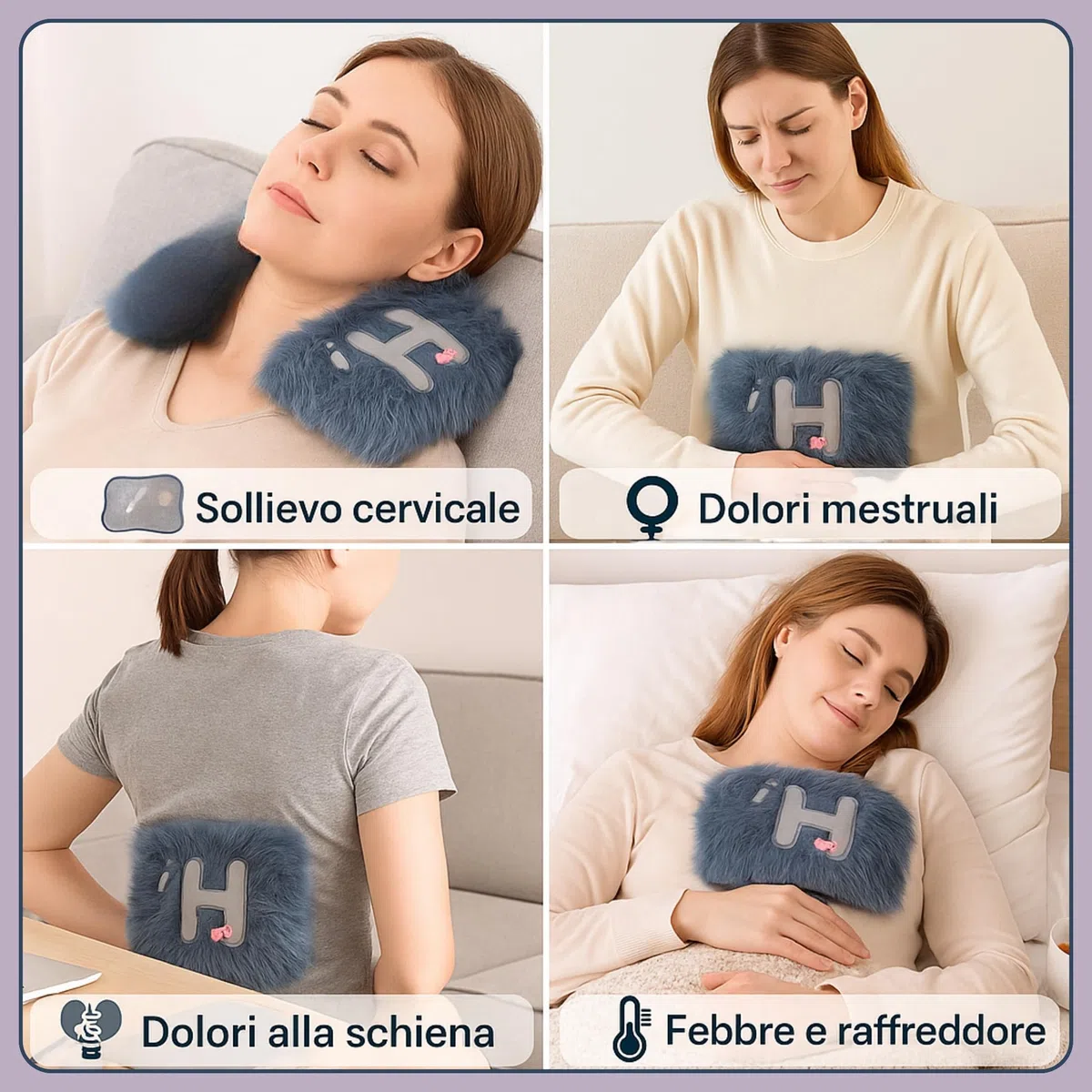 Borsa Acqua Calda Elettrica per Ciclo - peluche Rimovibile e Lavabile 500w - Boule scaldamani elettrico - Regalo Donna Uomo - Coveri Collection