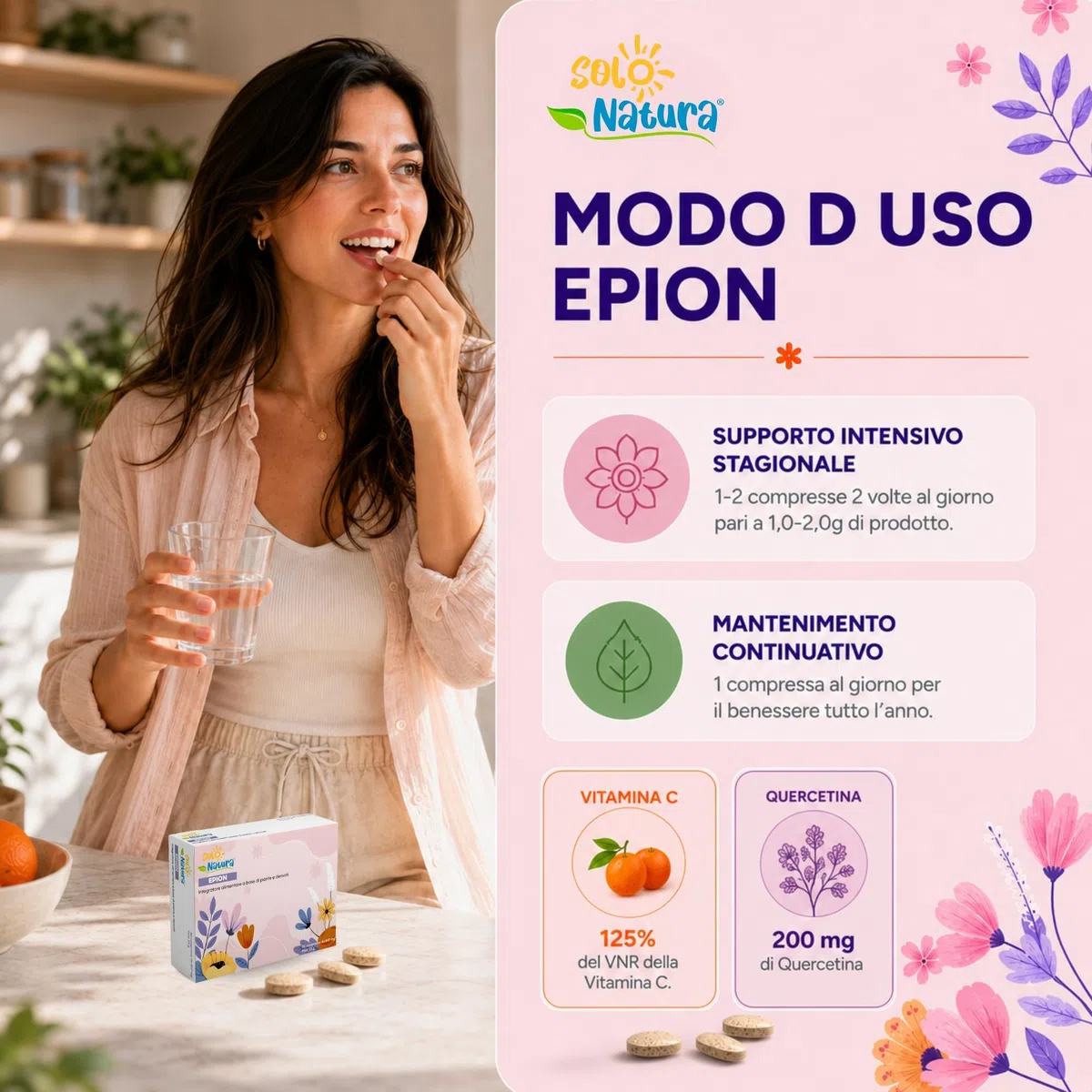 Solo Natura EPION – Supporto Antistaminico Naturale con Uova di Coturnice e Quercetina, Sollievo per Sensibilità a Pollini e Agenti Esterni, 50 Compresse da 500 mg