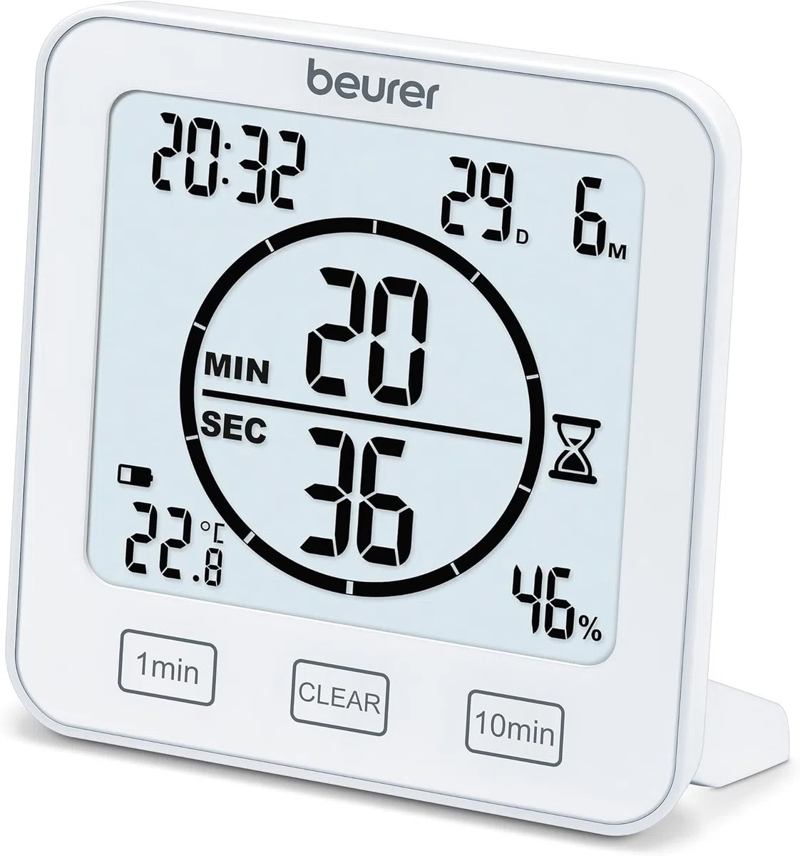 Beurer HM 22 Termoigrometro, per il controllo della temperatura ambientale, misurazione della temperatura e dell'umidità relativa, con timer e segnale acustico, bianco