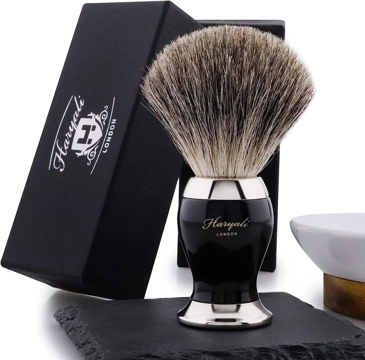 Nero Puro Tasso Capelli da Uomo Pennello da Barba in Nero Ebano Handle.comes con Scatola