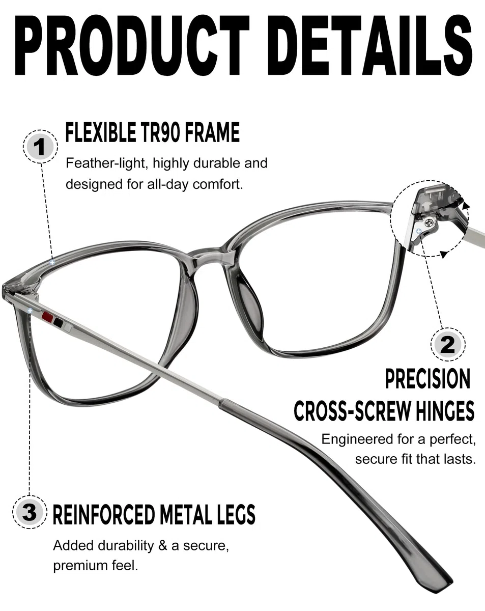 KANASTAL Occhiali anti Luce Blu Metallo Uomo Donna Computer PC Riposanti Quadrati Trasparenti anti Affaticamento Blue Light Glasses Per Gaming TV Cellulare