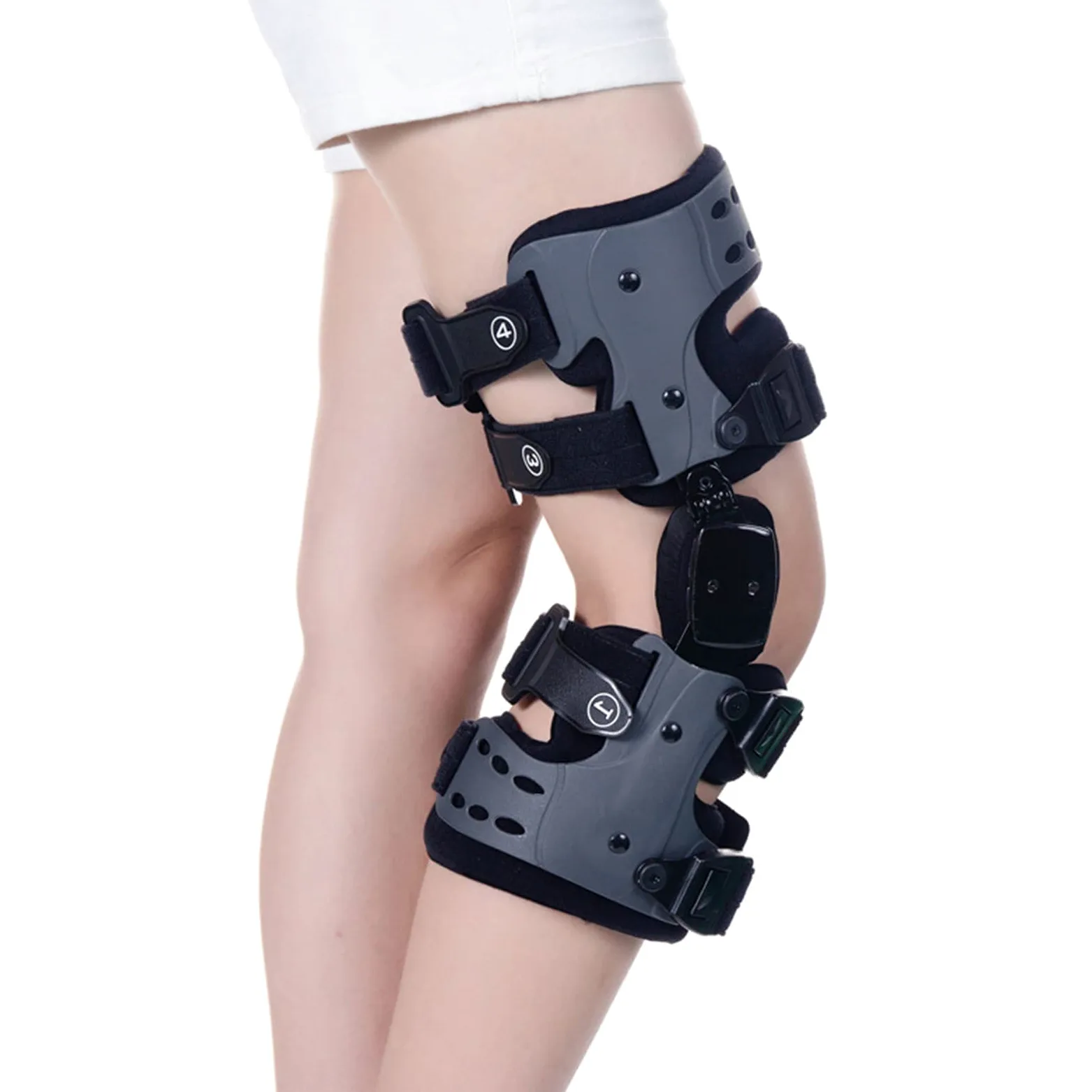 Ginocchiera regolabile per osteoartrite, ginocchiera stabilizzante, protezione, recupero, riduzione del carico, artrite, riparazione della cartilagine, dolori articolari, misura universale (grigio a