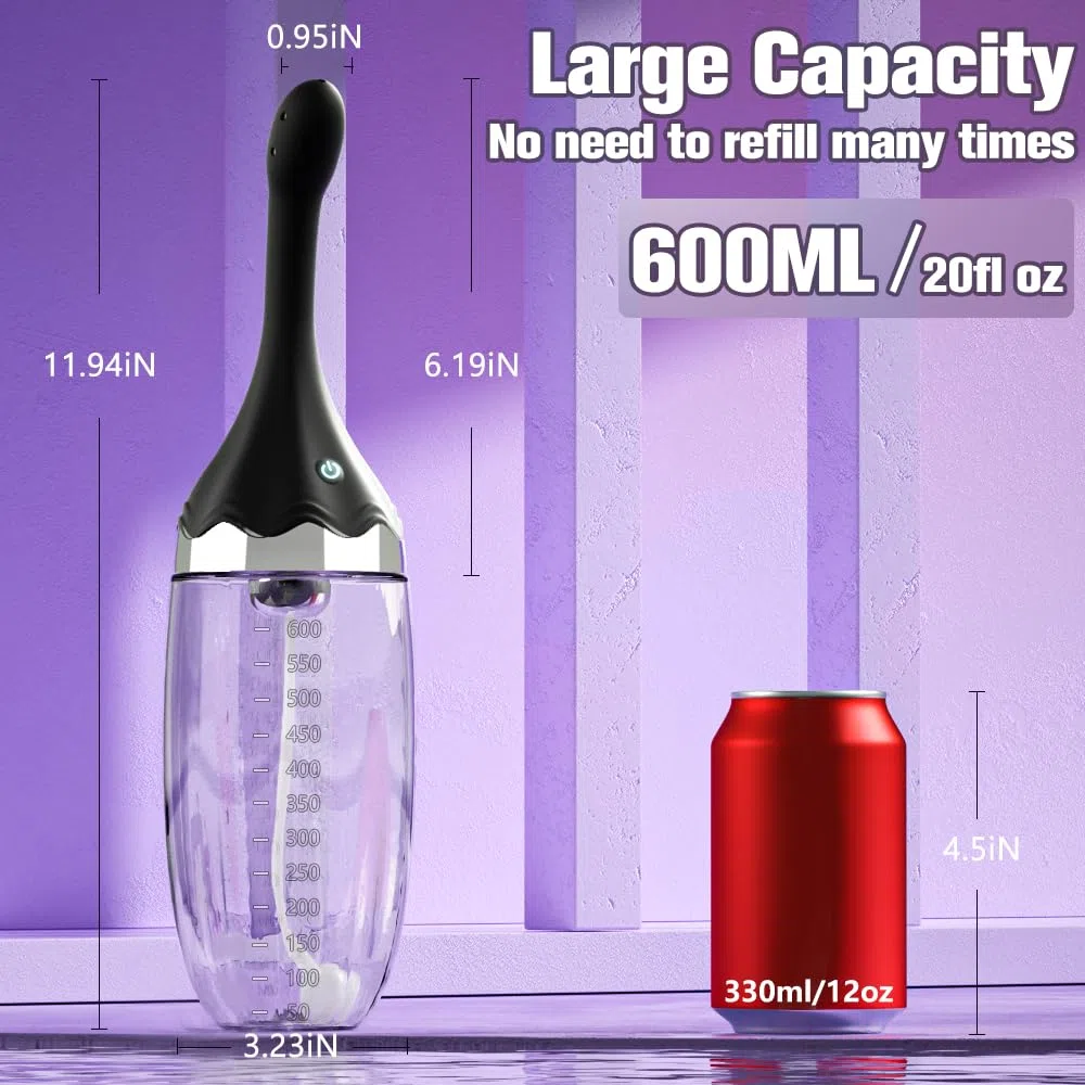 Doccia anale Pompa per clistere automatica - Clisteri elettrici da 20 once per la pulizia del colon per donne con 3 velocità e 5 beccucci, Docce in silicone per la pulizia anale maschile