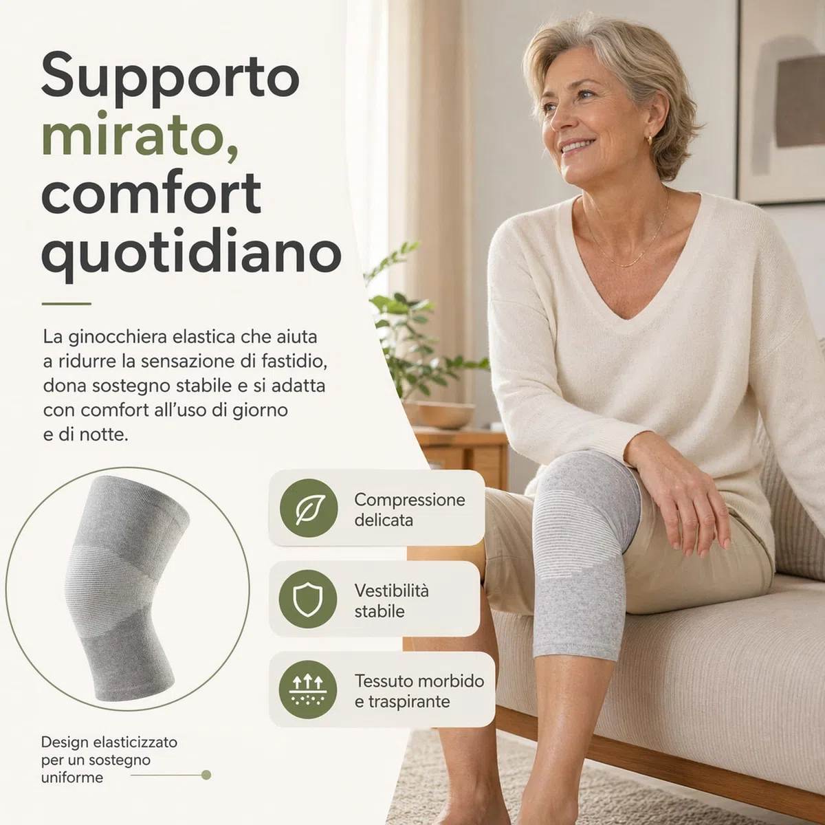 Generico Onepress Ginocchiera Bamboo, Ginocchiera in Bambù, Supporto Elastico Traspirante per Ginocchio, Compressione Ergonomica e Comfort Prolungato, Ideale per Sport (Grigio, L)