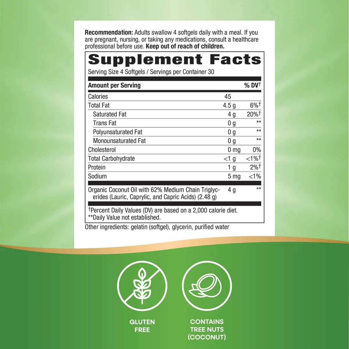 Natures Way 1000mg Coconut Oil Softgel - 120 per pack - 1 each.