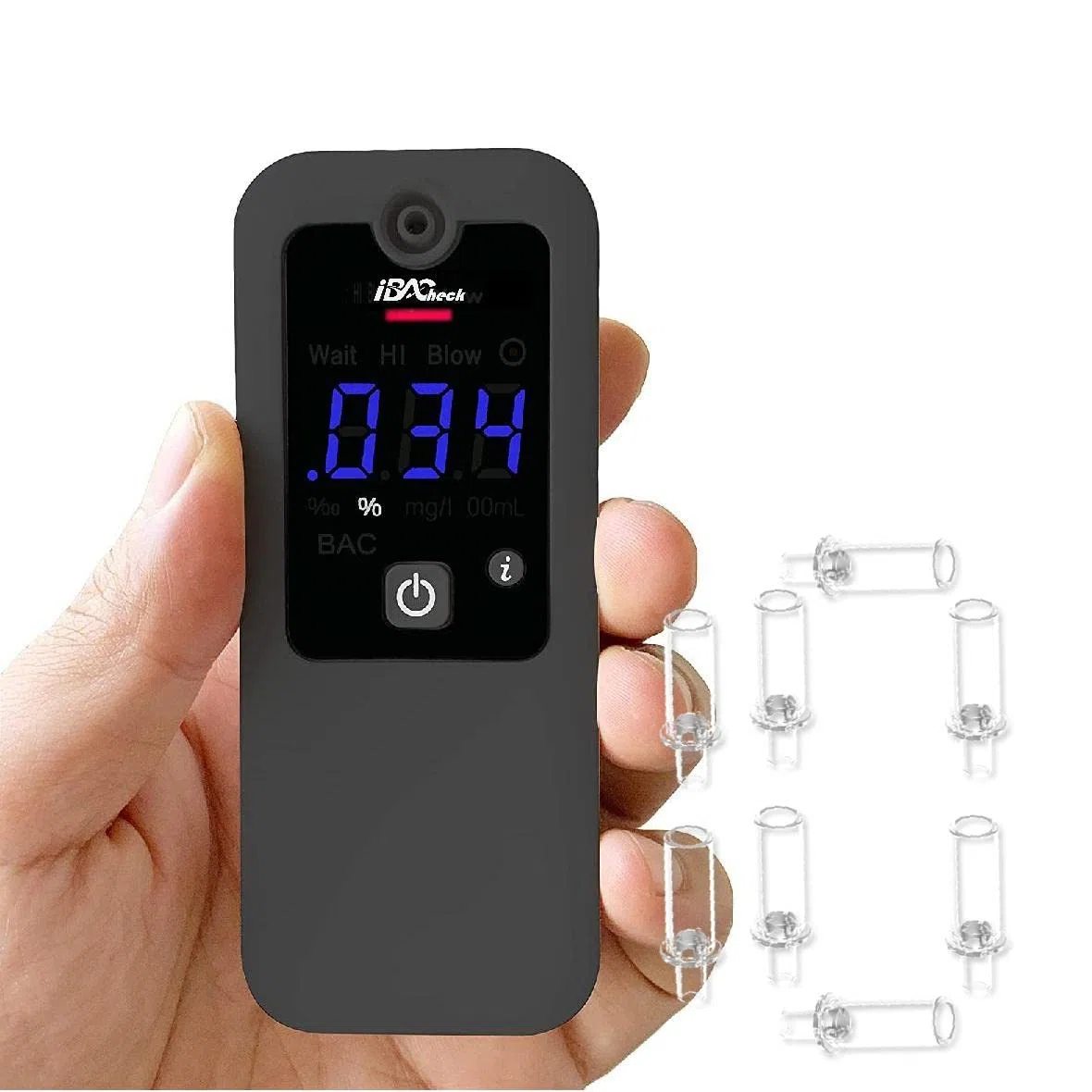 Alcolometro Digitale Ricaricabile con Batteria Rimovibile e Basso consumo energetico. Misuratore di Alcol, Test alcolici con 8 bocchini e indicatore LED
