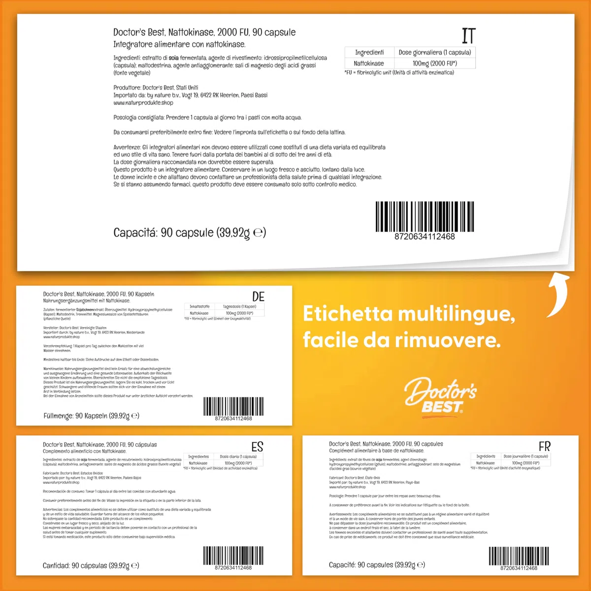 Doctor's Best Nattokinase, 2000 FU, integratore enzimatico, 90 capsule vegane, supporta la salute del cuore e la circolazione sanguigna