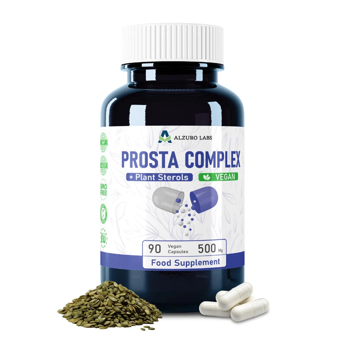 Prosta Complex | Semi di Zucca, Pygeum africanum e Beta-Sitosterolo con Zinco | 90 capsule vegane | scorta per 3 mesi | Cucurbita pepo | GMP & Testato da Laboratorio Indipendente