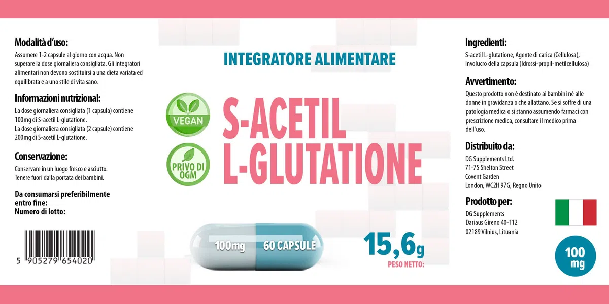 Hepatica S-Acetil-Glutatione | 100 mg | Alto dosaggio, principio attivo unico | 60 capsule vegane | scorta per 2 mesi | GMP & Testato da Laboratorio Indipendente