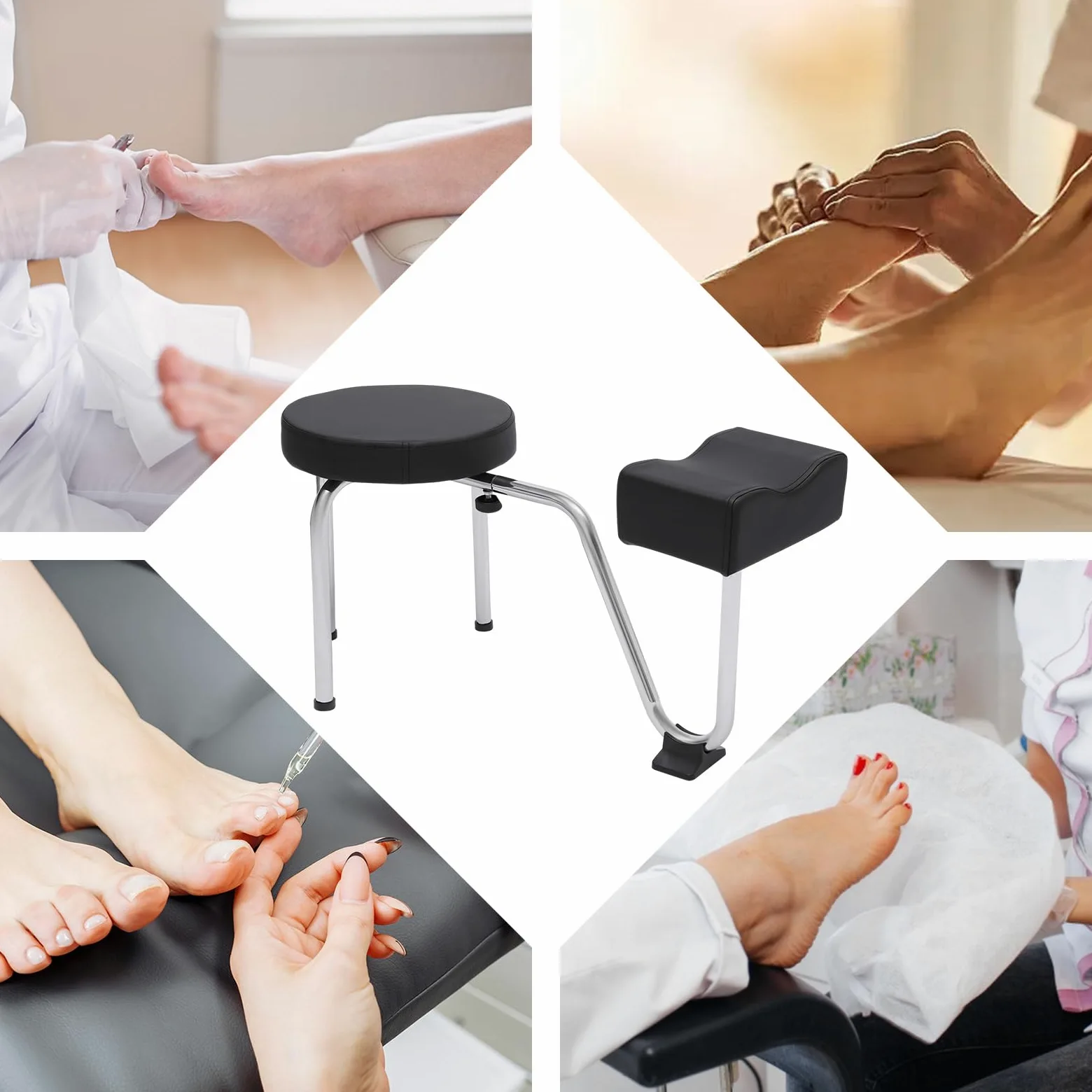 Sgabello pedicure Poggiapiedi Sgabello Salotto Supporto Gambe Regolabile Ferro PVC Seduta Altezza 0-20cm Distanza 0-5cm Base antiscivolo Carico 10kg Uso Salone Spa Tatuaggio Manicure Pedicure Casa