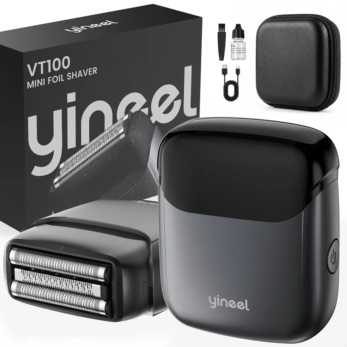 Yineel VT100 Rasoio Elettrico Uomo, Mini Rasoio a Lamelle con 3 Testine Flottanti, Impermeabile IPX7, Type-C Ricarica, Compatto e Portatile, con Custodia, Regalo per Uomo