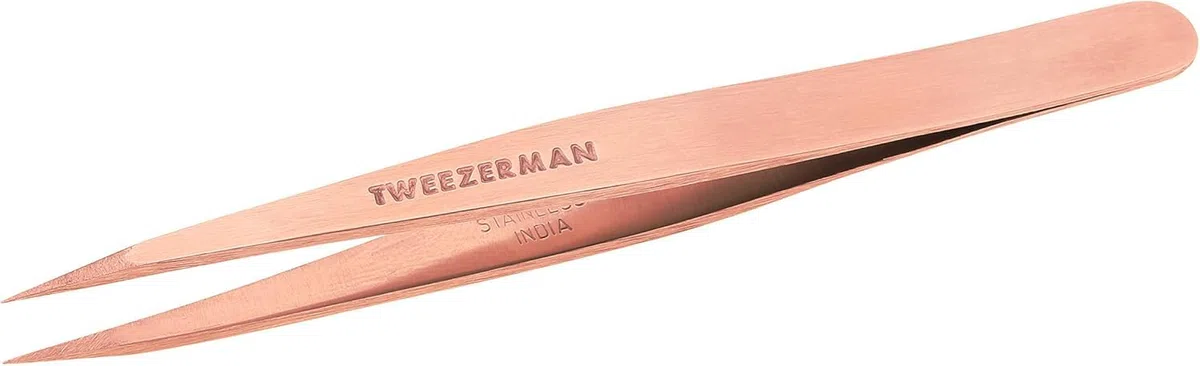 TWEEZERMAN Pinzetta appuntita (punte inclinate, pinzetta per sopracciglia, rimozione delle doppie punte, acciaio inossidabile), oro rosa