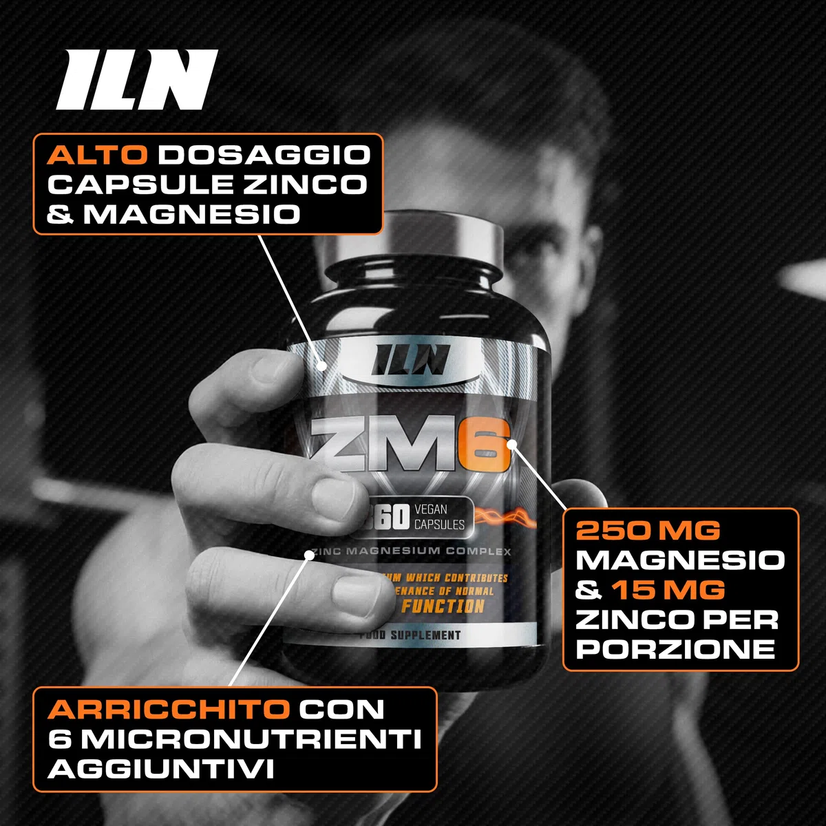 ZM6 - Integratore zinco magnesio - zinco integratore alto dosaggio con vitamina B6 - per normale funzione muscolare - 360 capsule vegane