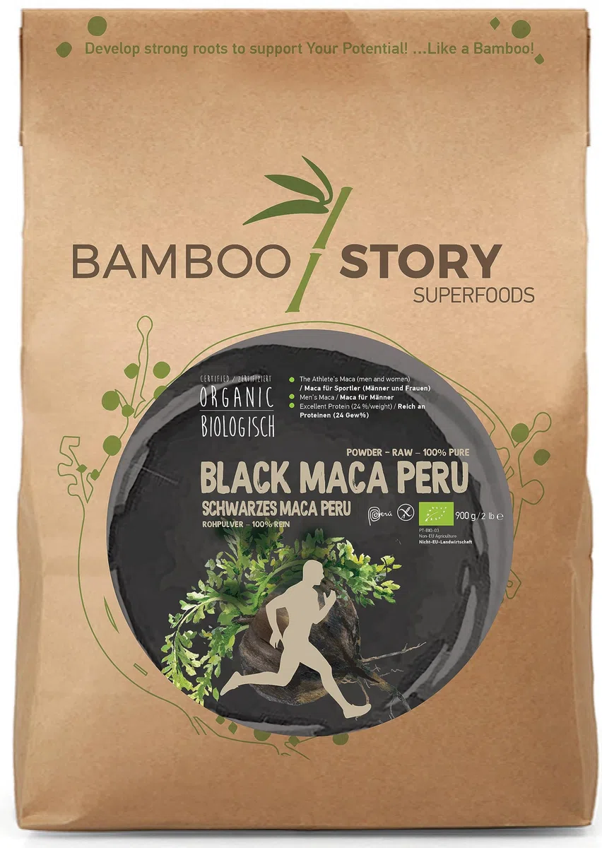 BAMBOO STORY | Maca Nera | 100% Peruviana | Polvere | Cruda | Pura | BIO | 900g